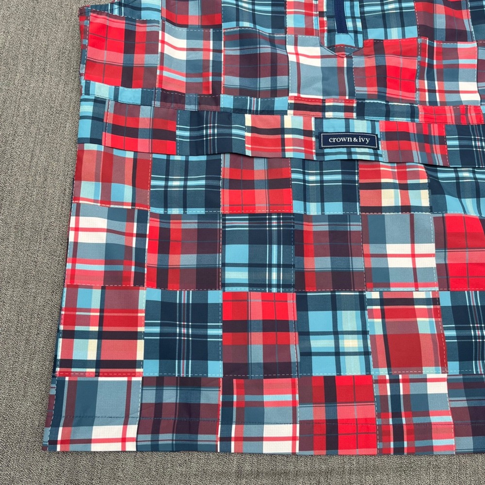 Crown & Ivy Mens Patchwork Plaid Golf Vest Red Blue Quarter Zip Small NWT - Picture 11 of 12